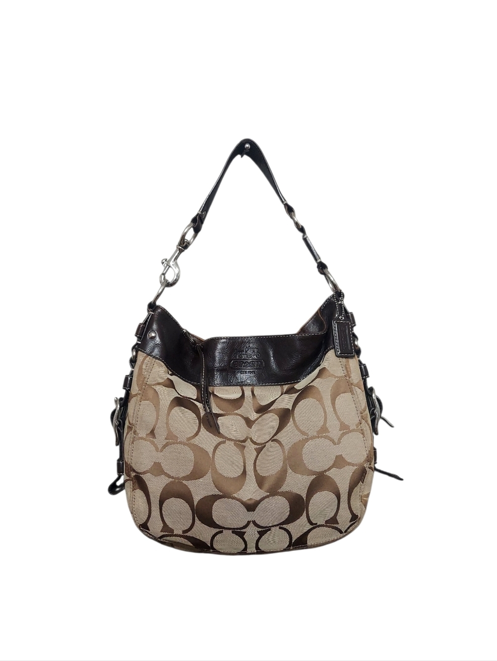 Coach Zoe Signature Jacquard & Leather Zip Shoulder Bag Vintage Y2K No. F12674